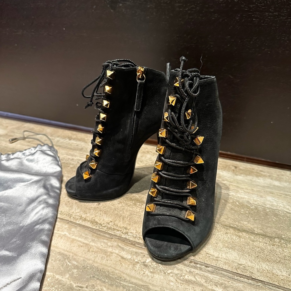 Giuseppe Zanotti Black Ankle Boots with Gold Studs